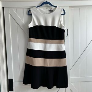 Tommy Hilfiger Sleeveless Colorblock A-Line Dress Black White Tan Sz 14 NWT